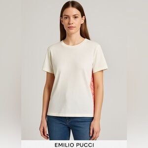 Emilio Pucci Ivory and Coral Short Sleeve Top